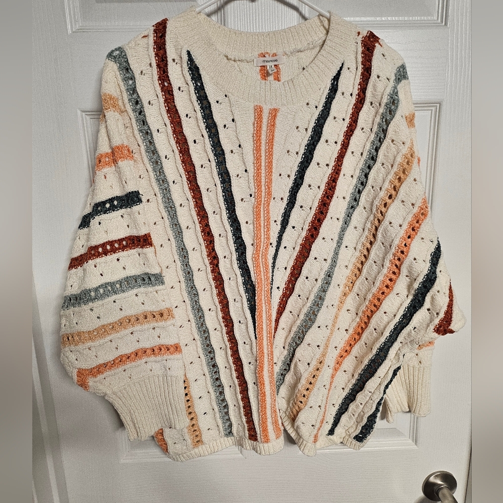 Maurices Cream and Multicolor Striped Sweater